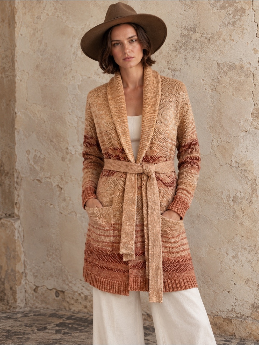 Pendleton Monterey Belted Cardigan L Rust Sunset Cotton Southwestern Duster